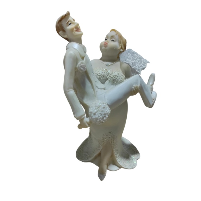 Polyester Gelin Damat Biblo Kucakta Beyaz 18,5cm