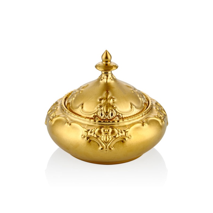 Polyester Gold Kapaklı Şekerlik Lokumluk 14cm