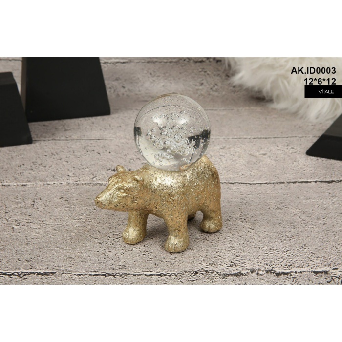 Dragon Kristal Küre Taşıyan Polyester Ayı Dekor Biblo 12cm