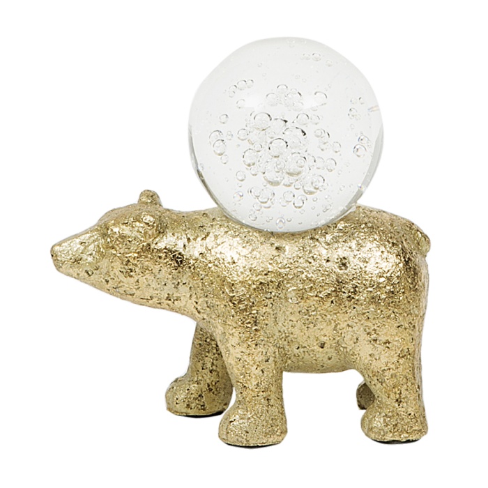 Dragon Kristal Küre Taşıyan Polyester Ayı Dekor Biblo 12cm