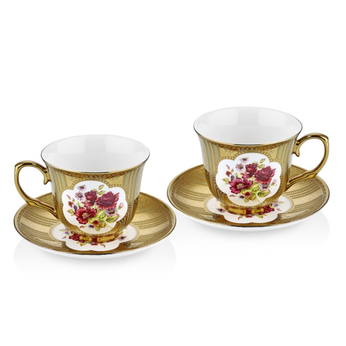 Vintage Bone Porselen Çay Fincan Seti 2 Kişilik Yazdızlı 4 Parça