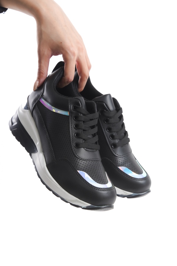 Elida siyah dolgu taban bağcıklı sneaker kadın ayakkabı