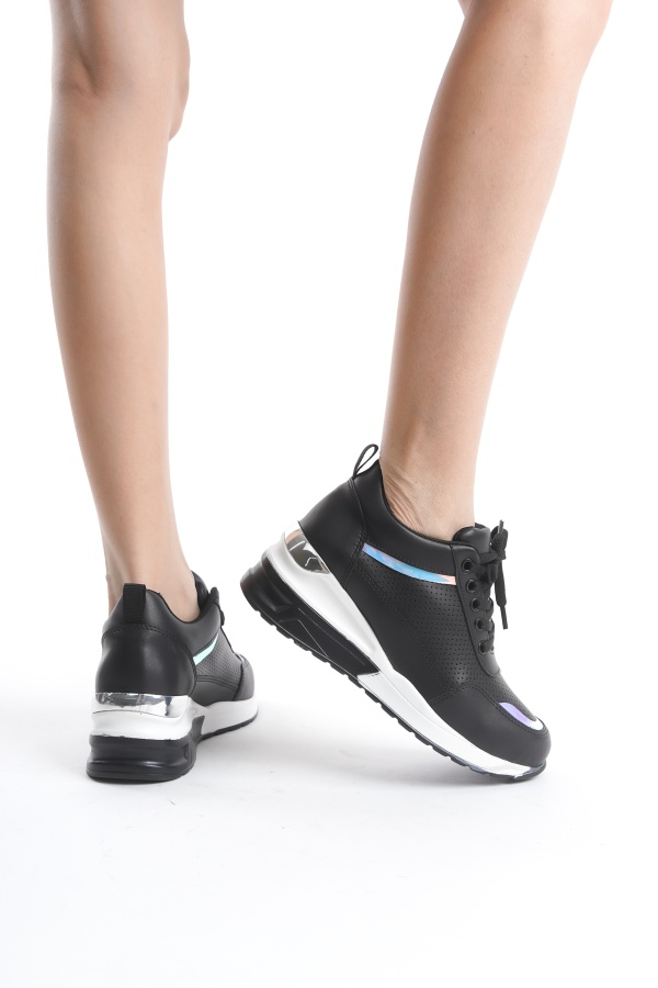 Elida siyah dolgu taban bağcıklı sneaker kadın ayakkabı