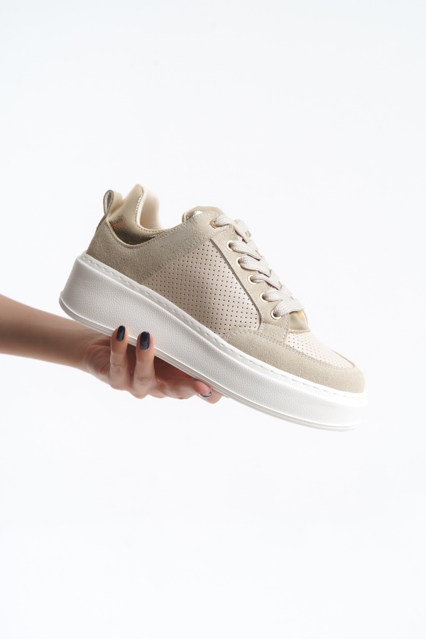 Glenda bej  arka ve dil rugan bağcıklı sneaker kadın ayakkabı