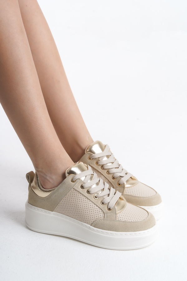 Glenda bej  arka ve dil rugan bağcıklı sneaker kadın ayakkabı