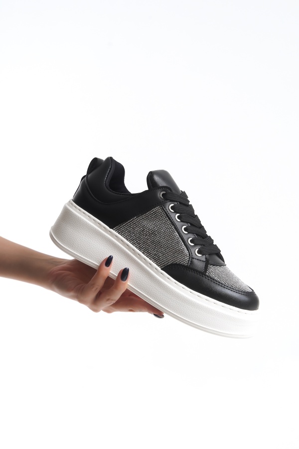 Heloisa siyah taşlı bağcıklı kadın sneaker ayakkabı