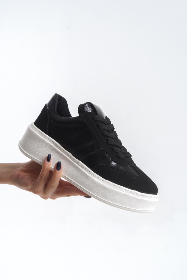 Lizandra siyah süet rugan  bağcıklı kadın sneaker ayakkabı
