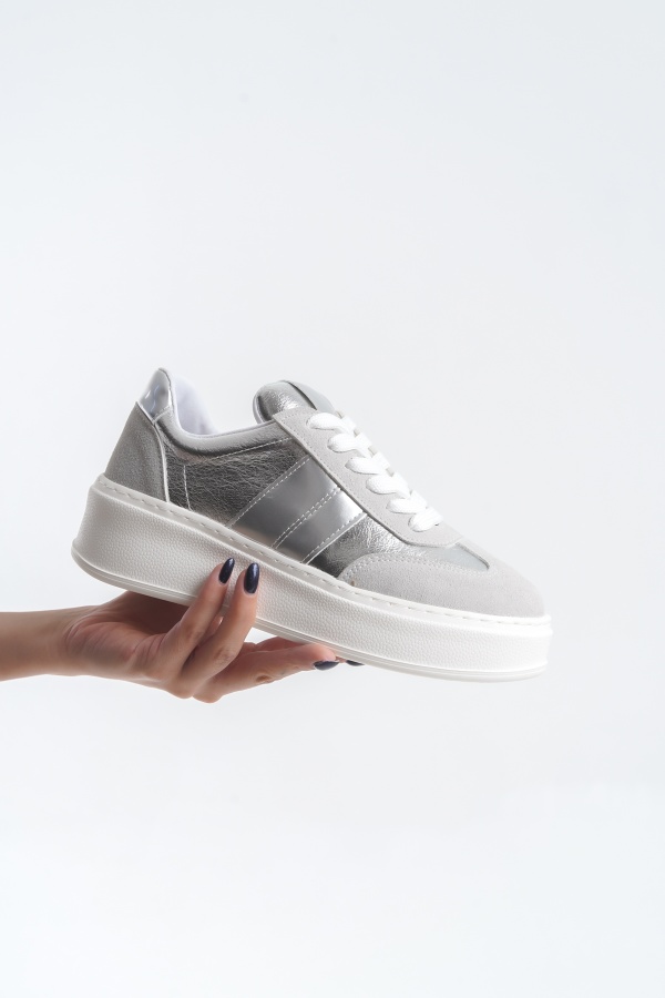 Lizandra gümüş   bağcıklı kadın sneaker ayakkabı