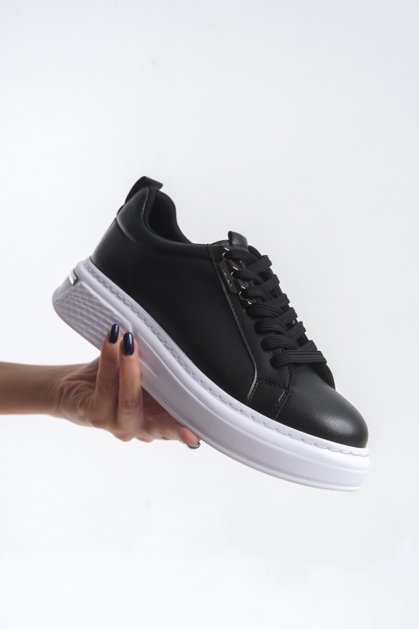 Luiza cilt siyah bağcıklı sneaker kadın ayakkabı