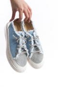 Cirena kadın mavi jean kumaş taşlı sneaker ayakkabı