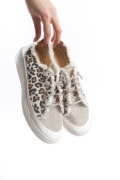 Cirena kadın leopar jean kumaş taşlı sneaker ayakkabı