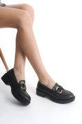 Bianca siyah cilt altın  toka kadın loafer ayakkabı