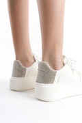 Estefany beyaz taşlı bağcıklı kadın sneaker ayakkabı
