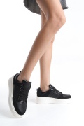Glenda siyah arka ve dil rugan bağcıklı sneaker kadın ayakkabı