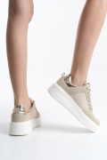 Glenda bej  arka ve dil rugan bağcıklı sneaker kadın ayakkabı