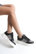 Heloisa siyah taşlı bağcıklı kadın sneaker ayakkabı