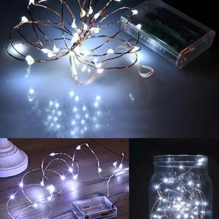 Pilli 5 Metre Dekoratif Peri Led Beyaz Aydınlatma Süsleme Lambası
