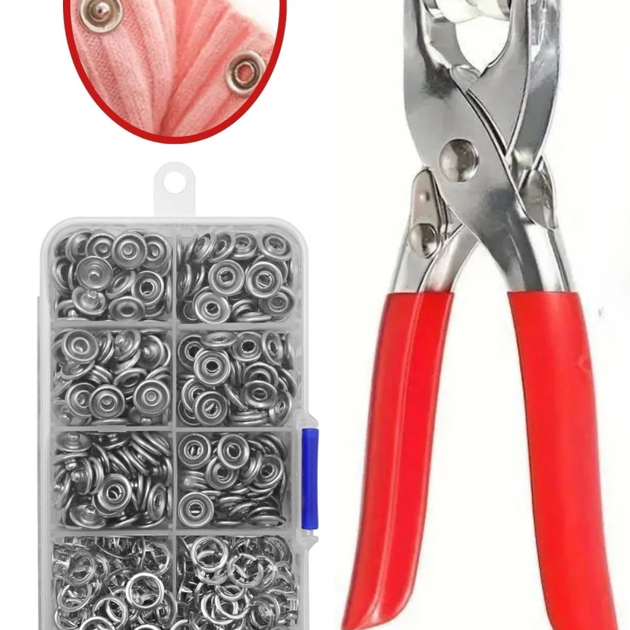 200 Adet Paslanmaz Çelik Çıtçıt Ve Pense Seti Metal Çıt Çıt Makinesi