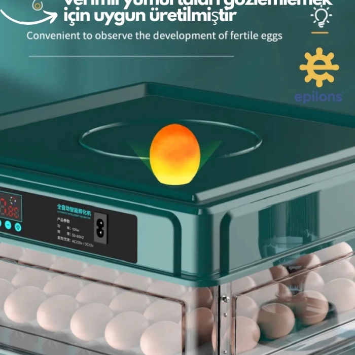 Kuluçka Makinesi Wifi Kamera Hediyeli 130 Lu Tam Otomatik Yedek Motorlu