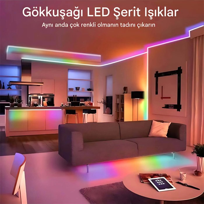 5v Rgb Neon Şerit Led Lamba 5m Telefon Ve Kumanda İle Kontrol Sınırsız Renk Tak Çalıştır