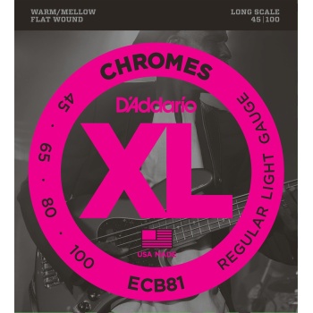 DAddario ECB81 XL Chromes Flatwound Bas Gitar Tel Seti (Profesyonel) | Regular Light 45-100 Kalınlık, Pürüzsüz Çalım Hissiyatı ve Derin Alt Frekanslar