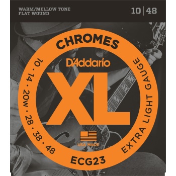 DAddario ECG23 XL Chromes Flatwound Elektro Gitar Tel Seti (Profesyonel) | Extra Light 10-48 Kalınlık, Pürüzsüz Cilalı Yüzey ve Dip Gürültüsüz Geçişler