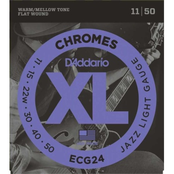 DAddario ECG24 XL Chromes Flatwound Elektro Gitar Tel Seti (Profesyonel) | Jazz Light 11-50 Kalınlık, Dengeli Gerilim ve Vintage Jazz Karakteri
