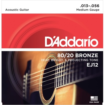 DAddario EJ12 80/20 Bronze Akustik Gitar Tel Seti - 13-56 Medium (Profesyonel) | Güçlü Ses Hacmi, Sert Tansiyon, Kristal Netliğinde Tizler ve Yüksek Volüm