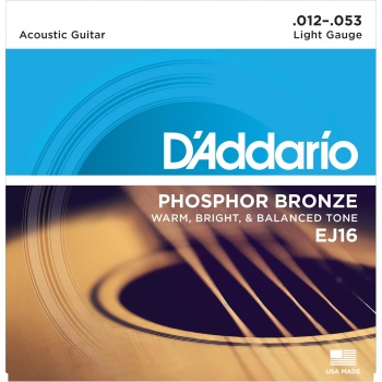 DAddario EJ16 Phosphor Bronze Serisi Akustik Gitar Tel Seti (12-53 - Phosphor Bronze)