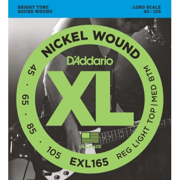 DAddario EXL165 XL Nickel Wound Bas Gitar Tel Seti - 45-105 Custom Light (Profesyonel) | Long Scale, Hibrit Ölçü (Dengeli Tiz ve Bas Gerilimi), Çok Yönlü Kullanım