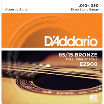 DAddario EZ900 85/15 Bronze Akustik Gitar Tel Seti - 10-50 Extra Light (Profesyonel) | Parlak ve Sıcak Ton Dengesi, Yumuşak Çalım Hissiyatı ve Dayanıklı Amerikan Çelik Çekirdek