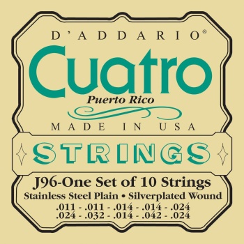 Daddario J96 Puerto Rico Cuatro Seti Akustik Gitar Teli | Silver/Clear Nylon