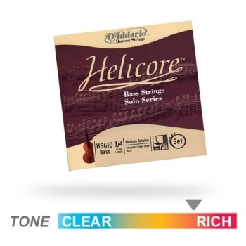 DAddario HS610 Helicore Kontrabas Tel Seti (3/4 Ölçek - Solo Tuning - Çelik Özlü)