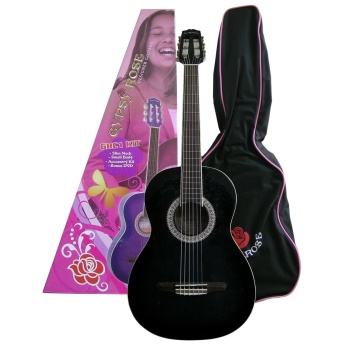 Valencia Gypsy Rose GRC1KCBK Klasik Gitar Seti (Siyah) | 7/8 Boyut - İnce Sap - Şık Tasarım