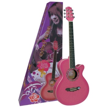 Valencia Gypsy Rose GRA1KCPK Akustik Gitar Seti (Pembe) | Küçük Gövde - Rahat Klavye - Kılıf Dahil