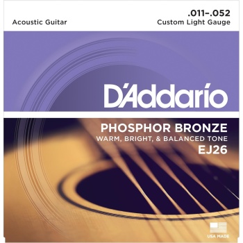 DAddario EJ26 Phosphor Bronze Serisi Akustik Gitar Tel Seti (Custom Light - 11-52 - Phosphor Bronze)