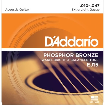 DAddario EJ15 Phosphor Bronze Serisi Akustik Gitar Tel Seti (Extra Light - 10-47 - Phosphor Bronze)