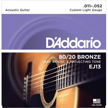 DAddario EJ13 Phosphor Bronze Serisi Akustik Gitar Tel Seti (Custom Light - 80/20 Bronze)