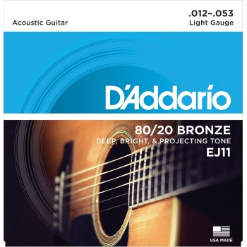 DAddario EJ11 Phosphor Bronze Serisi Akustik Gitar Tel Seti (12-53 - 80/20 Bronze)