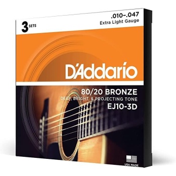 DAddario EJ10-3D Phosphor Bronze Serisi Akustik Gitar Tel Seti (Extra Light - 10-47 - 80/20 Bronze)