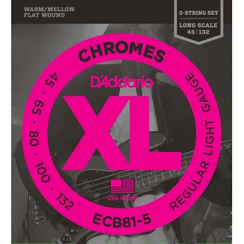 DAddario ECB81-5 XL Chromes Flatwound Serisi Bas Gitar Tel Seti (Regular Light)