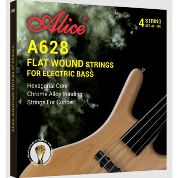 Alice A628(4)-M Flatwound Bas Gitar Teli (45-105) | Pürüzsüz Flat Sarım Sayesinde Sürtünme Sesi Olmaz Jazz ve Motown Tonları İçin Kusursuz