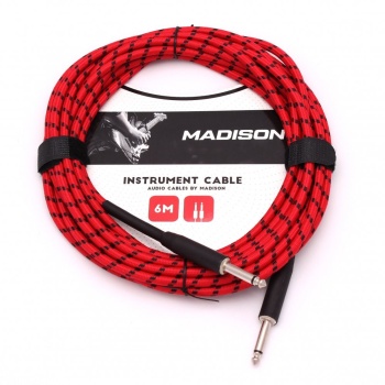 Madison MIC030-6M-RBK Örgülü Gitar Kablosu (6m Kırmızı-Siyah) | Kumaş Kaplama Dayanıklı ve Esnek