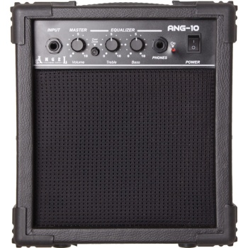 Angel ANG-10-BK 10 Watt Elektro Gitar Amfisi - Siyah (Başlangıç - Çalışma Amfisi) | Clean ve Overdrive Kanalları, 2 Bant EQ (Bass/Treble), Kulaklık ve Aux Girişi | Ölçüler: 235 x 155 x 235 mm