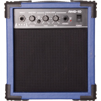 Angel ANG-10-BLUE 10 Watt Elektro Gitar Amfisi - Mavi (Başlangıç - Çalışma Amfisi) | Kompakt Tasarım, Dahili Drive Modu, Sessiz Çalışma İçin Kulaklık Çıkışı | Ölçüler: 235 x 155 x 235 mm