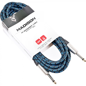 Madison MIC030-6M-BBL Örgülü Gitar Kablosu (6m Siyah-Mavi) | Uzun Ömürlü Bez Kablo