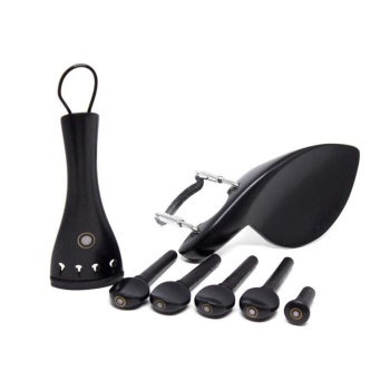 Carlovy MVE-S-14 Keman Aksesuar Seti - Abanoz (Eğitim - 1/4 Boy) | Komple Set: 4 Burgu, 1 Kuyruk, 1 Çenelik ve 1 Endpin; Yüksek Kaliteli Siyah Abanoz | Uyum: 1/4 (Küçük Boy) Kemanlar