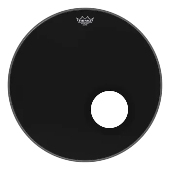 REMO P3-1022-ES-DM Powerstroke 3 Ebony Bas Davul Derisi (Profesyonel - 22 İnç Ported) | Ebony (Siyah) Finish, Kenar Kontrol Halkası, Mikrofon Kullanımı İçin Fabrika Çıkışlı Delikli | Ölçüler: 22 İnç Çap