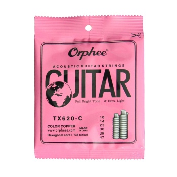 Orphee TX620-C Akustik Gitar Teli - Renkli (Aksesuar - Rainbow Series) | Renkli Top Uçlar (Ball-End), Fosfor Bronz Sargı, Görsel Kolaylık ve Berrak Tını | Ölçüler: 010-047 Standart Tansiyon