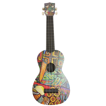 Hawaiian XU21BIRD Soprano Ukulele - Kuş Desenli (Tasarım Seri - 21 İnç) | Kuş Figürlü Kapak Tasarımı, Dengeli Orta Frekanslar, Rahat ve Yumuşak Klavye | Ölçü: 21 İnç / 53 cm (Standart Soprano Boy)